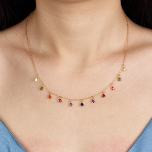 Golden S925 sterling silver necklace with rainbow pear-cut cubic zirconia pendants