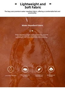Nahaufnahme von wasserdichtem braunem Stoff mit Wassertropfen für modische Gürteltaschen