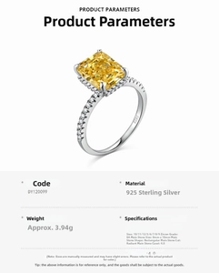 Dettaglio anello in argento S925 con zircone giallo da 4ct taglio radiant