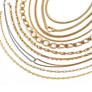 Elegantes Gold- und Silber-Edelstahl-Halsketten-Set mit Panzer- und Büroklammerkette