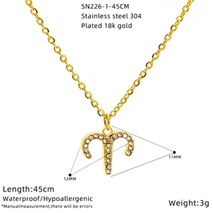Collier signe du zodiaque Bélier en acier inoxydable plaqué or 18 carats et oxydes de zirconium