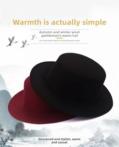 Cappelli fedora in lana a tesa piatta neri e bordeaux con design vintage a tesa larga