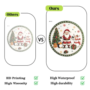Detailed comparison showing HD printing and high waterproof features of Santa window stickers