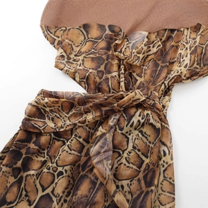 Chiffon leopard print midi dress with semi-transparent texture and matching waist belt
