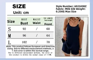 Größentabelle für das Camisole-Set mit Maßen in cm für die Größen S, M und L