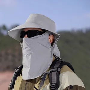 Chapeau de soleil gris avec masque et rabat de cou pour la pêche et la randonnée