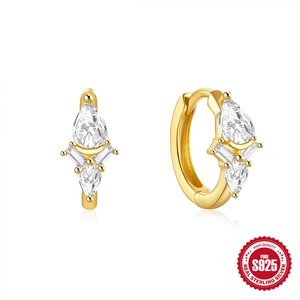 S925 sterling silver gold earrings with pear and rectangular cut zircon crystals