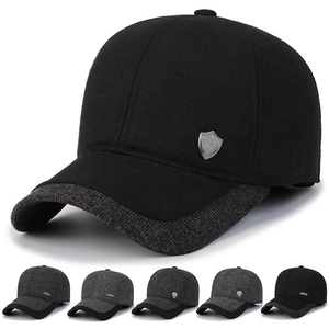Men Winter Baseball Cap Woolen Warm Outdoor Peaked Hat With Ear Protection Earflaps Adjustable Metal Label Curved Brim