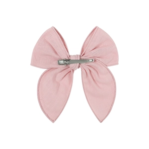 Pink fabric bow hair clip for girls with a durable metal alligator grip backing