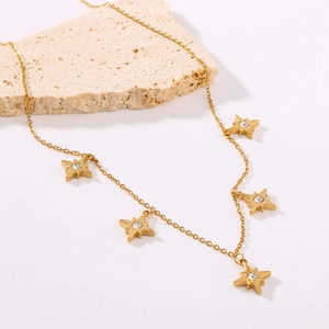 Elegant 18K gold plated stainless steel necklace with five sparkling star-shaped pendants