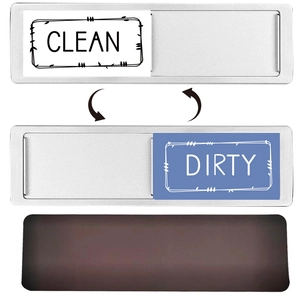 Magnetic dishwasher clean dirty sign with silver frame and slide status indicator