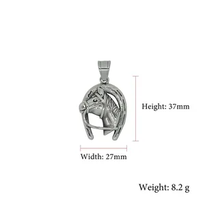 Collier avec pendentif tête de cheval en acier inoxydable, hauteur 37mm et poids 8,2g