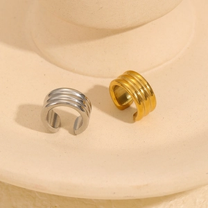 Minimalist C-shaped layered stainless steel ear cuffs in gold and silver finish