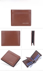Detailed views of light brown leather wallet featuring multi-card slots and embossed texture