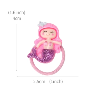 Pink cartoon mermaid hair tie with glitter purple tail for girls 4cm x 2.5cm size
