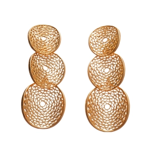 Golden multi-layer hollow mesh geometric drop earrings for women in vintage metal style