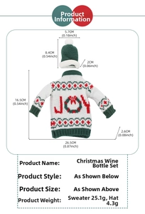 Detailed dimensions of the red and green JOY knitted Christmas wine bottle sweater and hat