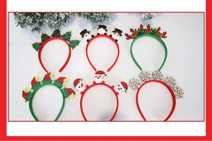 Christmas headbands with reindeer, snowman, and elf hat designs in sequins and plush fabric