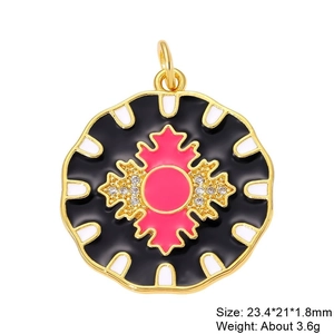 Detail of mandala gold pendant with colorful enamel and zircon inlay for jewelry DIY
