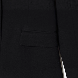 Women's urban commute blazer dress in black featuring a detailed flap pocket design