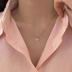 Minimalist 925 sterling silver cross necklace with sparkling zircon pendant for women