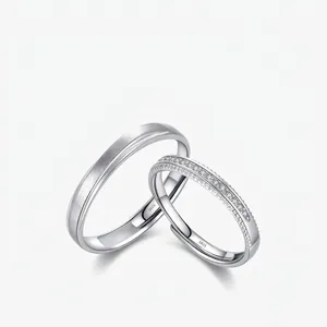 925 Sterling Silver Couple Rings Brushed Zircon Micro Pave Open Adjustable Finger Jewelry For Men Women Minimalist