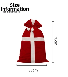 Size introduction for large red velvet Christmas gift bag with white pom pom 76x50cm