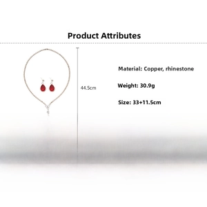 Detailed size parameters of water drop necklace set in red rhinestone and copper