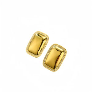 Light luxury 18k gold plated stainless steel rectangular earrings with white diamonds