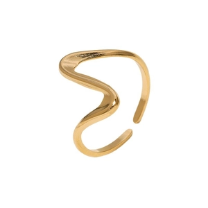 Minimalist gold organic wave open ring in polished stainless steel for women