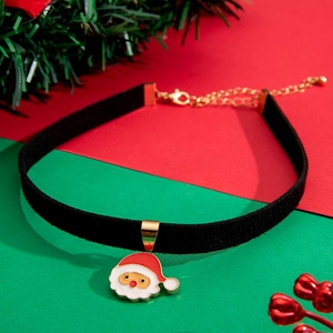 Festive Christmas velvet choker featuring a cute Santa Claus pendant on red-green background