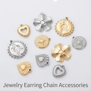 Stainless Steel Charms Pendants Flower Heart Sun Star Snake Pattern Textured For Jewelry Making DIY Necklace Earring