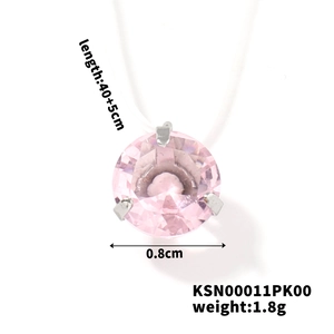 Detailed view of pink crystal pendant showing dimensions of 0.8cm and 45cm chain length