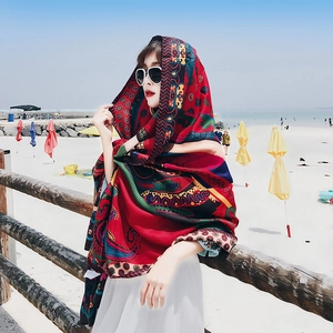 Bohemian Cotton Linen Shawl Scarf Women Ethnic Paisley Floral Print Tassels Beach Sun Protection Summer Travel