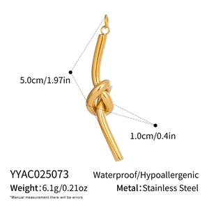 Detail view of 18K gold plated stainless steel knot pendant with dimensions and weight