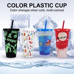 Bicchieri In Plastica Cambia Colore Con Coperchio E Cannuccia Riutilizzabili Sensibili Al Freddo Per Halloween Natale