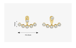 Macro detail of 18k gold plated ear jackets with cubic zirconia inlay and measurements
