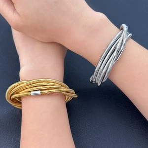 Multilayer Stainless Steel Spring Bracelet Spiral Snake Bone Style Exotic Coil Bangle For Women Vintage Fashion Jewelry
