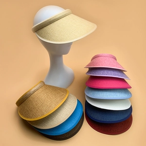 Women Straw Braided Empty Top Sun Visor Hat Breathable UV Protection Summer Beach Adjustable Casual Solid Color
