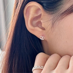 Minimalist 925 sterling silver bow knot earrings and stacked rings with sparkling zircons
