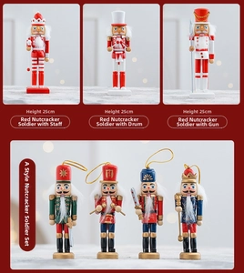Detail of 25cm wooden nutcracker soldiers with drum and scepter for Christmas decor