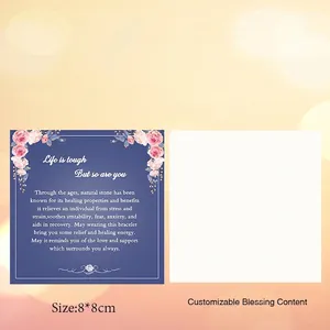 8x8cm healing stone bracelet gift card with inspirational message and custom back