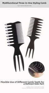 Dual-sided black styling combs with wide teeth for classic men's pompadour textures