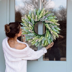 Artificial Lavender Wreath Faux Plant Tower Grass Hanging Garland For Front Door Wall Farmhouse Home Decor Spring Summer