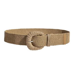 Ceinture tressée en paille kaki pour femme avec boucle ronde pour robes