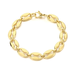 Elegant gold-plated stainless steel coffee bean link bracelet with high polish finish