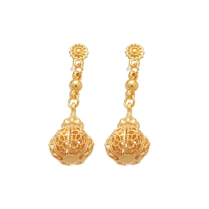 French court style hollow lantern earrings in gold finish with delicate flower studs