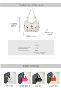 Detaillierte Größentabelle und Materialdetails für die Vintage-Tote-Tasche mit Kreuz