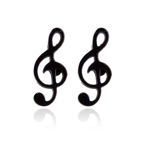 Minimalist black stainless steel musical note stud earrings with treble clef design