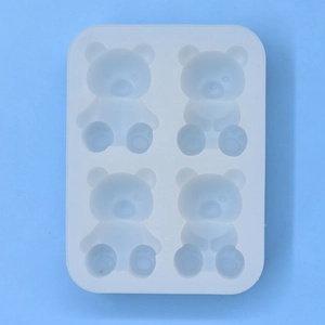 4-cavity bear shaped silicone mold for DIY baking, cakes, mousse and chocolate, white color